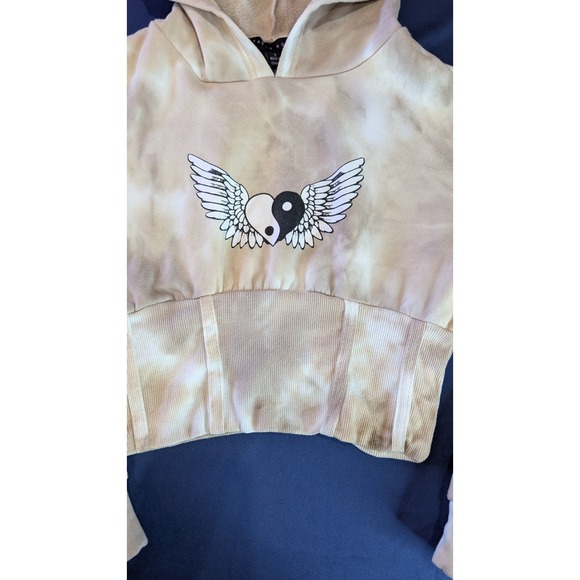 Faded Rose Ying Yang Heart Cropped Hoodie Tie Dye Angel Energy Gothic Women's - Picture 2 of 10